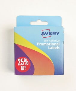 AVERY PROMOTIONAL LABELS IN DISPENSER "25% OFF" 24MM 500LABELS/PKT (50-124)