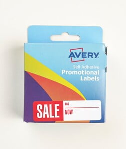 AVERY PROMOTIONAL LABELS "SALE Was/Now" 19x64MM 250LABELS/PKT (50-130)