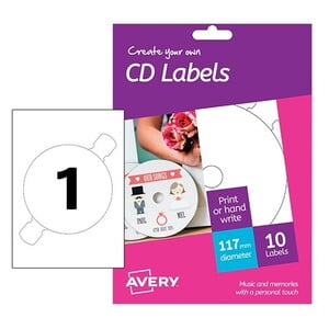 AVERY CD LABELS 117mm 10LABELS/PKT WHITE HCD01