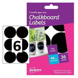 AVERY CHALKBOARD LABELS ROUND 48mm 36LABELS/PKT (HCH05)