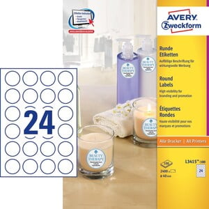 AVERY ROUND LABELS 40MM 24 LABELS/SHT (L3415-100)