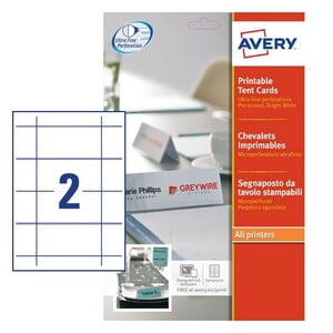 AVERY PRINTABLE TENT CARDS 180X60MM 2/SHT (L4795-20)