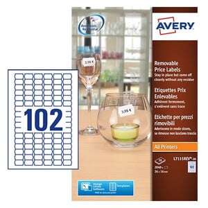 AVERY PRICING LABELS 26X16MM 102/SHT (L7115REV-20)