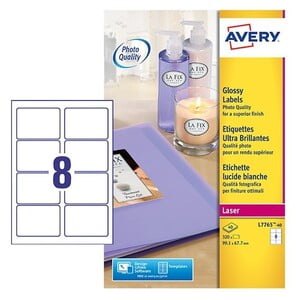 AVERY GLOSSY LABELS 99.1X67.7MM 8LABELS/SHT WHITE (L7765-40)