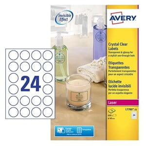 AVERY CRYSTAL CLEAR ROUND LABELS 40MM (L7780-25)