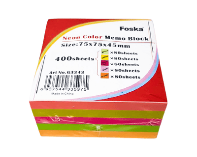 Foska Fluorescent Sticky Note 3"x3" 5 color set (Pink/Yellow/Magenta/Orange/Green)